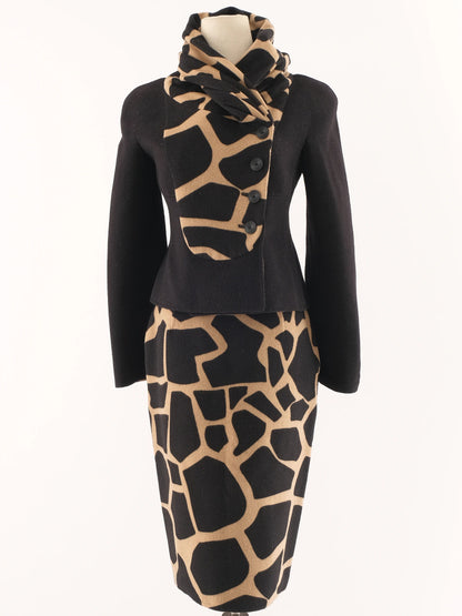 Excellent Valentino Giraffe Print Wool Two-Piece Outfit Size M