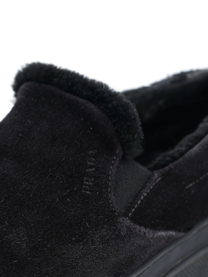 Excellent Prada Black Suede Slip-On Shoes Size 38 with Comfortable Lining