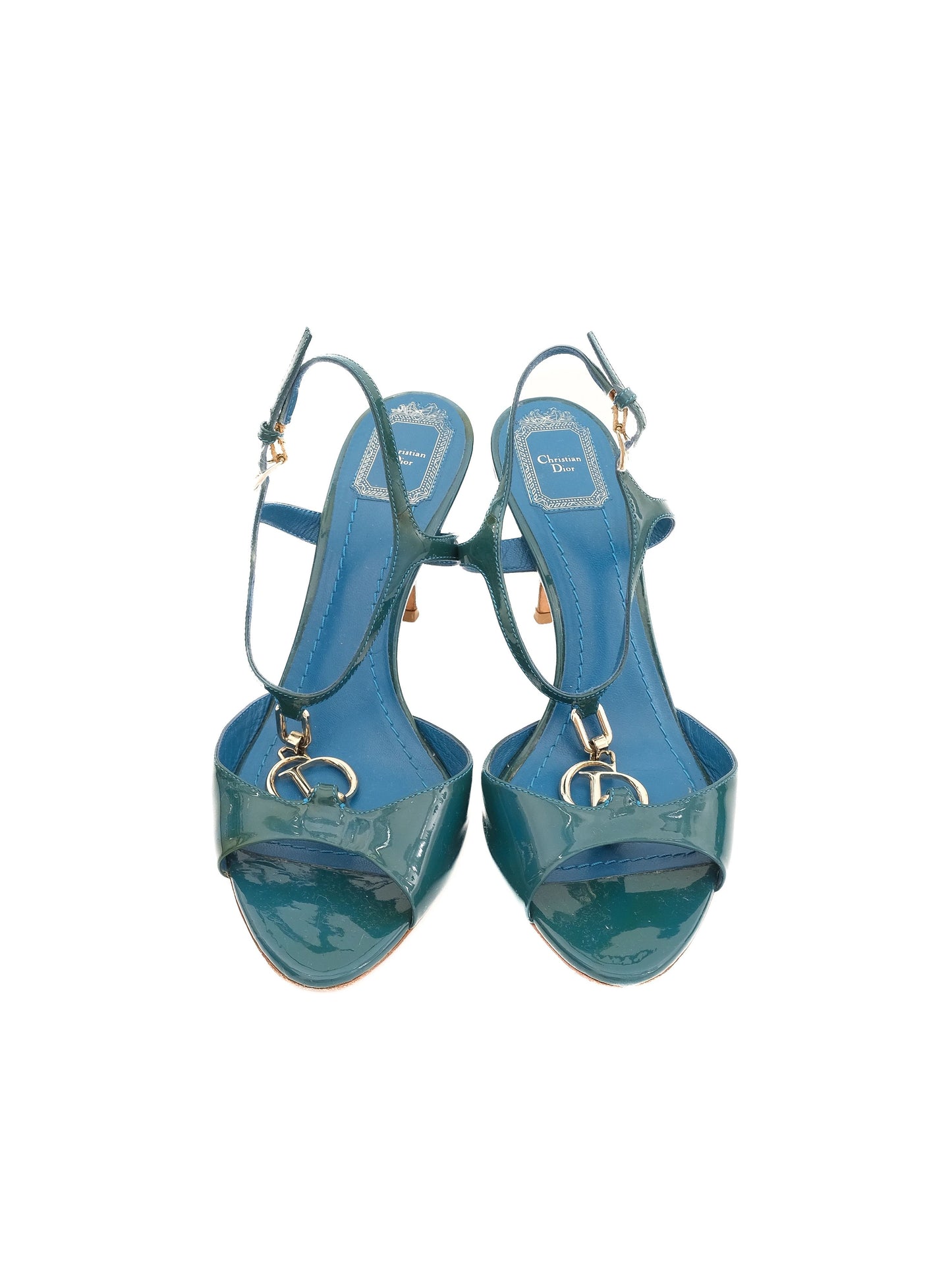 excellent dior green leather high-heeled sandals size 39