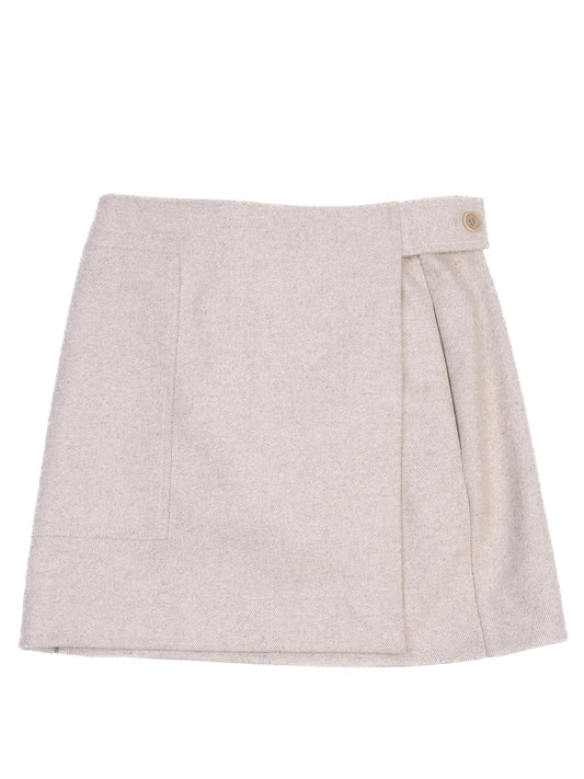 Excellent COS White Wool Wrap Skirt EUR 42 with Herringbone Pattern