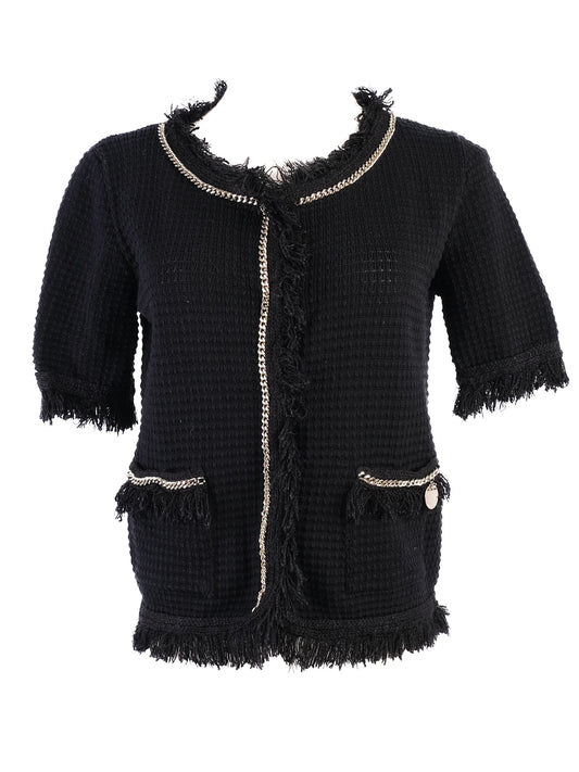 Excellent Elisabetta Franchi Black Cardigan Size S with Fringe Detailing