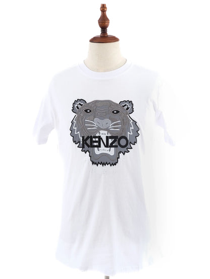 Excellent Kenzo White T-Shirt Men's M Cotton Graphic Tiger Design