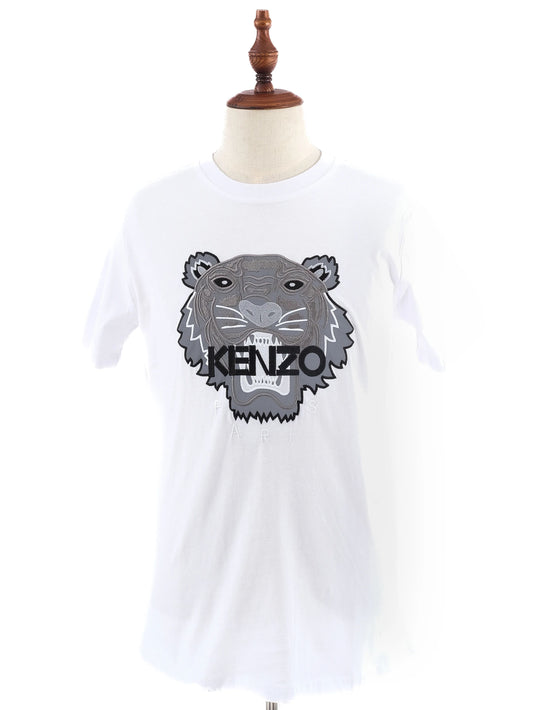 Excellent Kenzo White T-Shirt Men's M Cotton Graphic Tiger Design