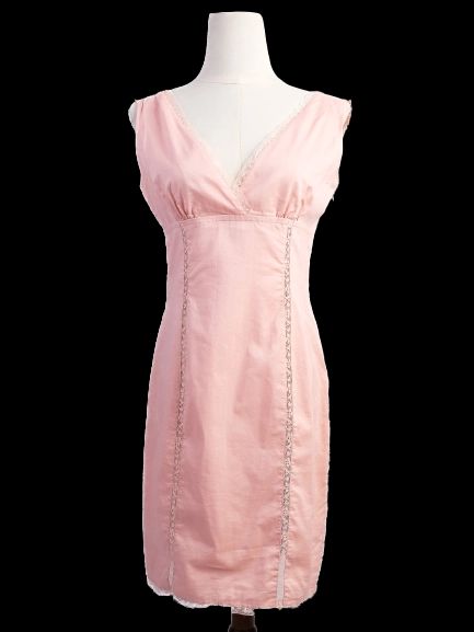 excellent valentino pink cotton lace detail sleeveless dress
