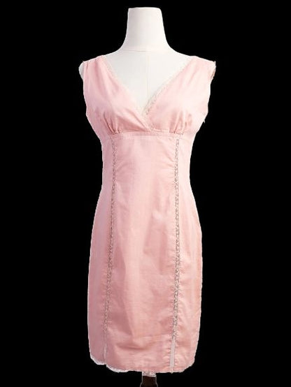 Excellent Valentino Pink Cotton Lace Detail Sleeveless Dress