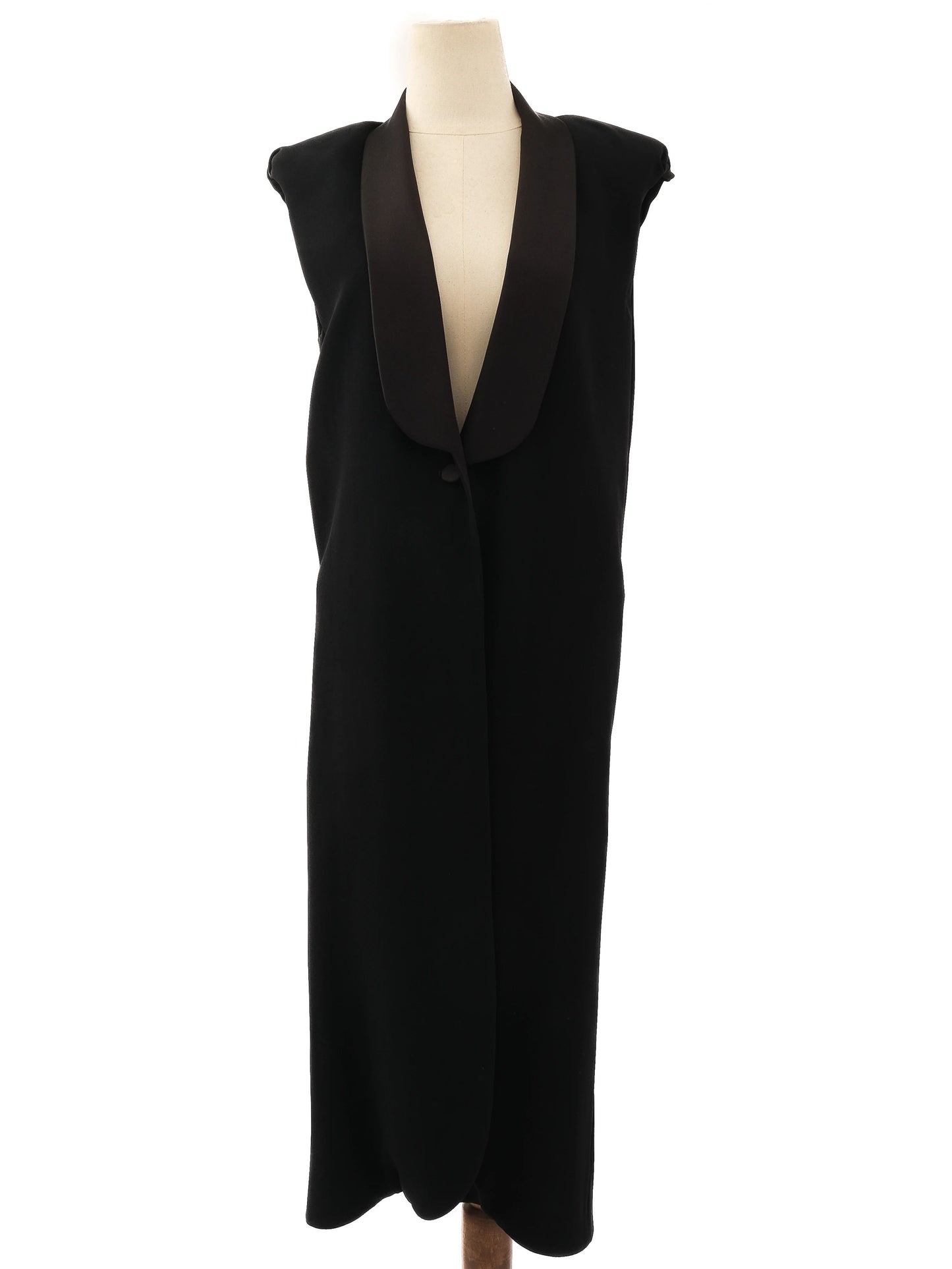 excellent lanvin black sleeveless long coat size m viscose