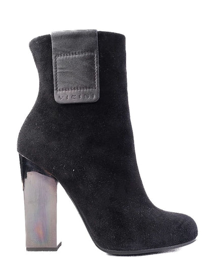 Vicini Black Leather Ankle Boots Size 39 with Block Heel