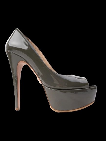 EXCELLENT Prada Gray Leather High-Heeled Peep-Toe Shoes Size 37