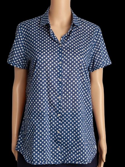 good polo blue polka dot short-sleeved button-up shirt size xs