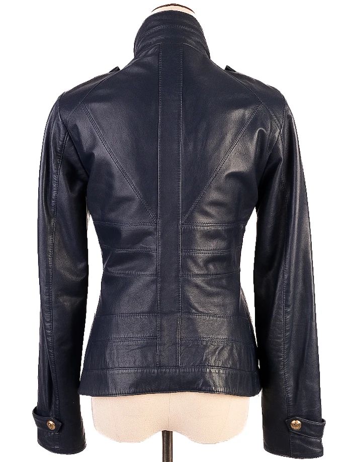 versace blue leather jacket women size xs excellent condition