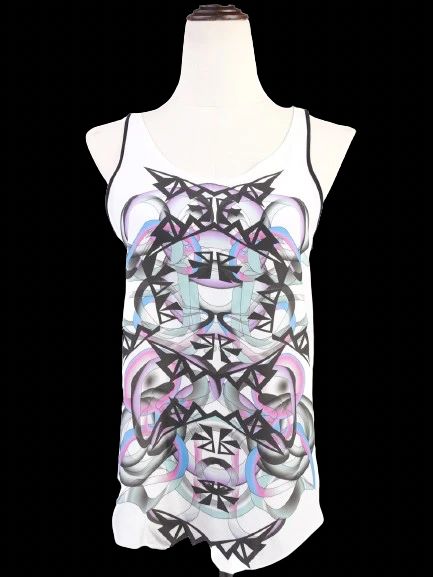 excellent sandro white silk sleeveless top xs abstract design