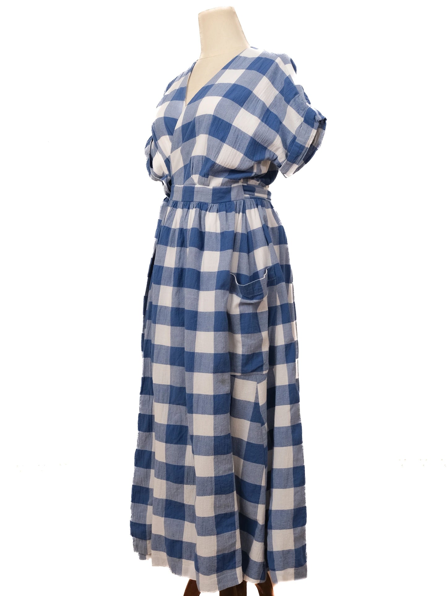 perfect mara hoffman blue checkered dress wrap style size unknown