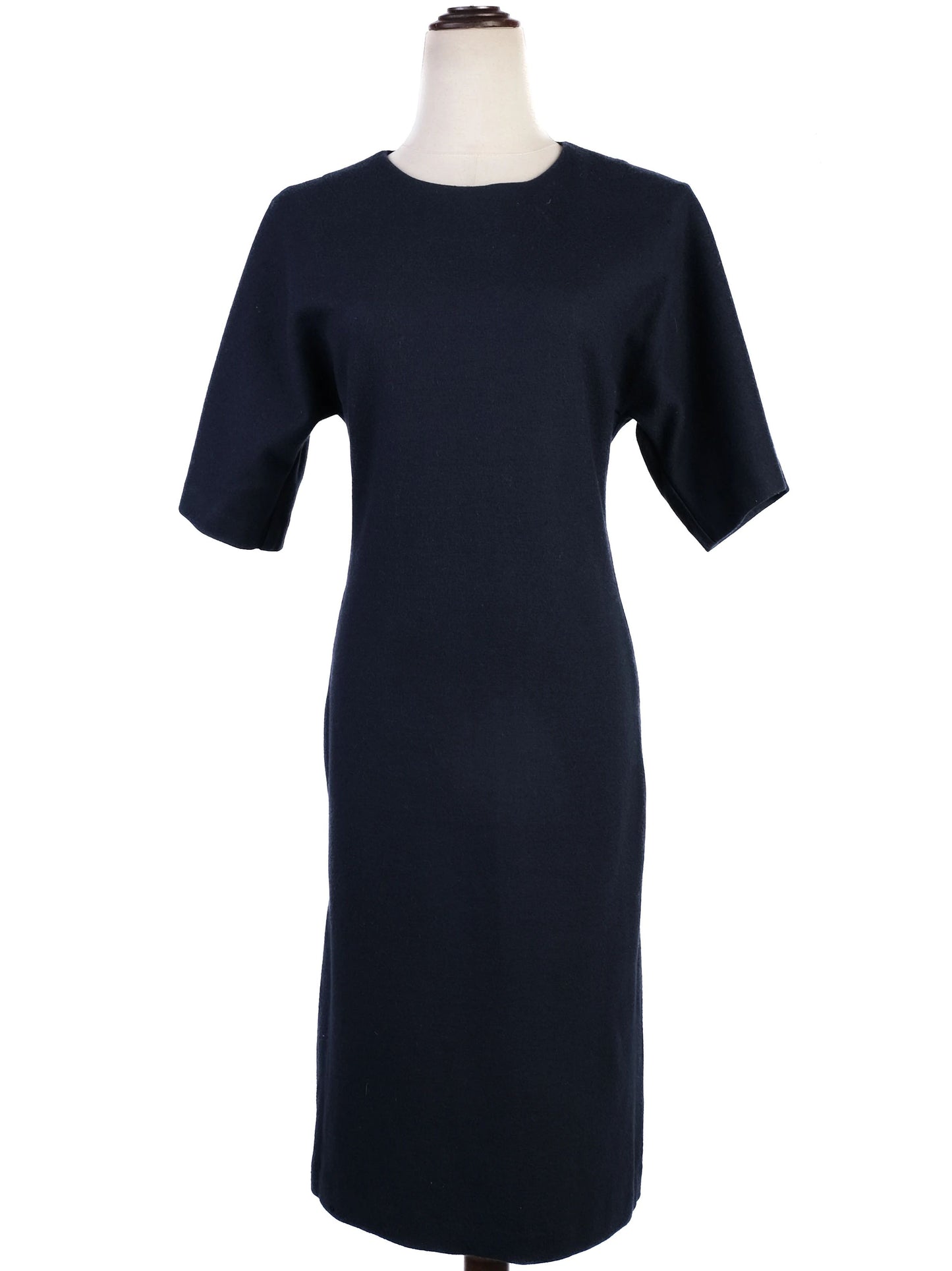 excellent max mara blue wool dress size m short sleeve knee-length