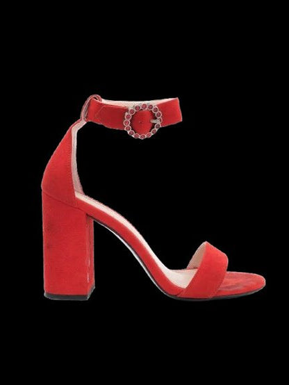 Excellent Maje Red Genuine Suede High-Heeled Sandals Size 37