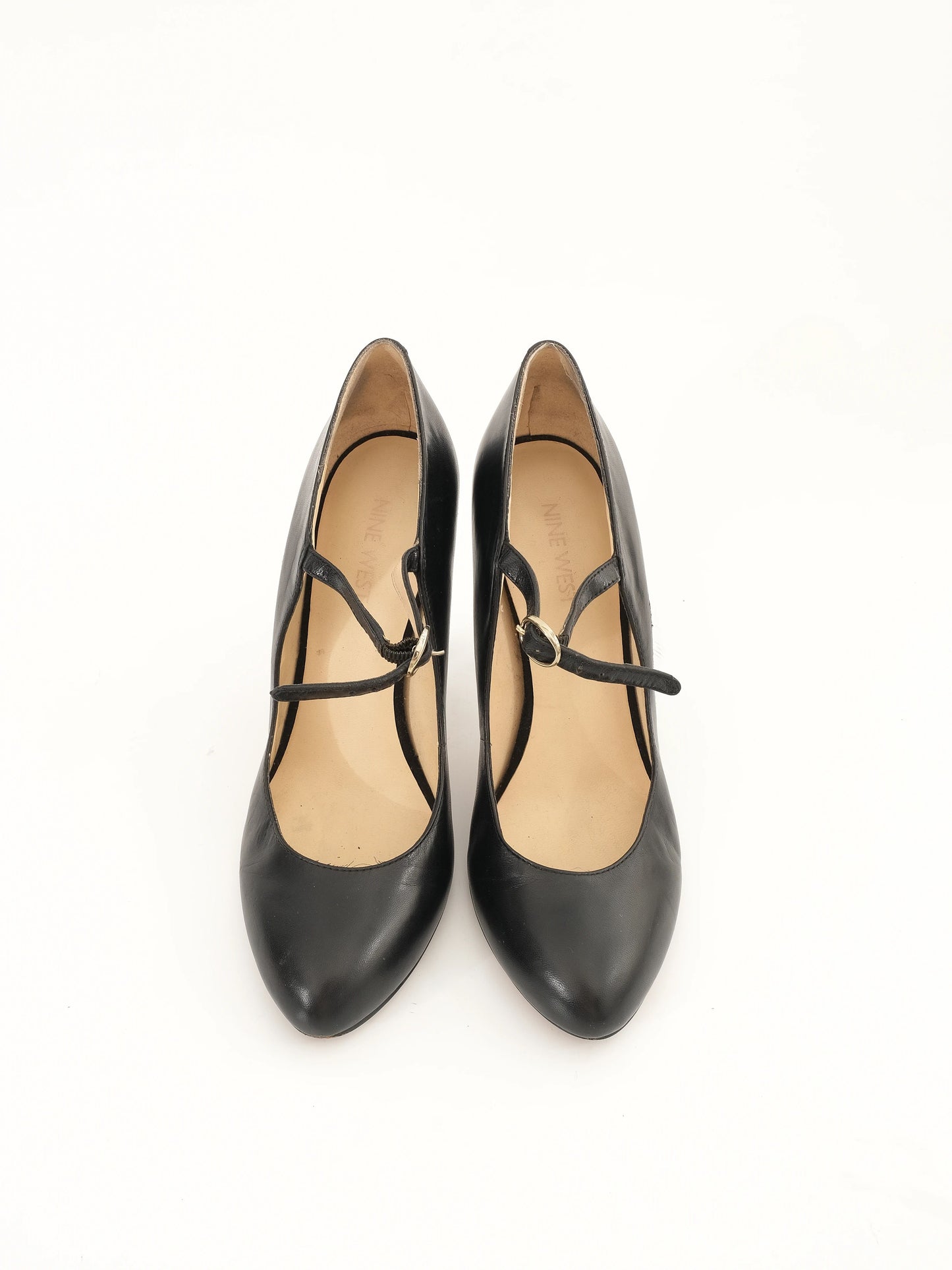excellent nine west black leather mary jane high heels size 37