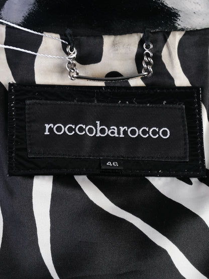EXCELLENT Roccobarocco Black Leather Jacket Size L with Quilted Detailing