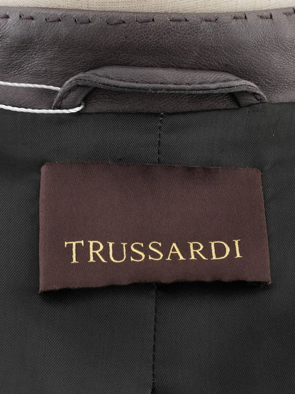 Excellent Trussardi Gray Leather Jacket Size XS for Men
