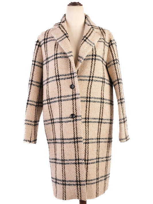 Perfect Maje Wool Plaid Coat Beige Black Check Size 40