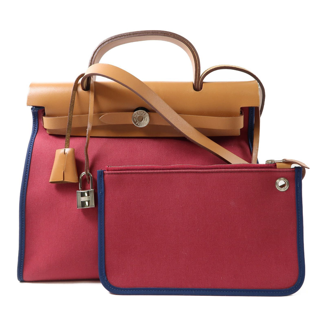 Hermes Canvas Herbag Silver Hand-handed Bag For Shoulder And Back Red/blue 2way Shoulder Bag Re