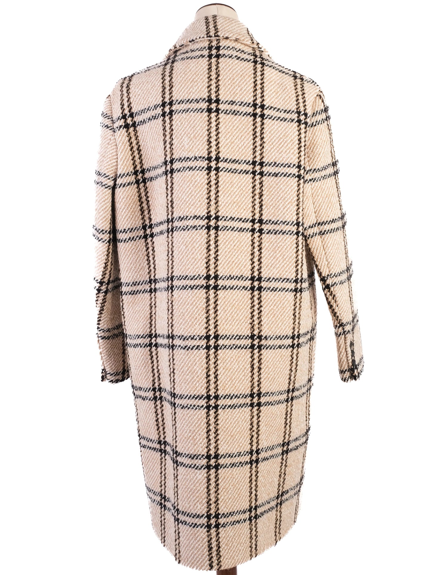 perfect maje wool plaid coat beige black check size 40