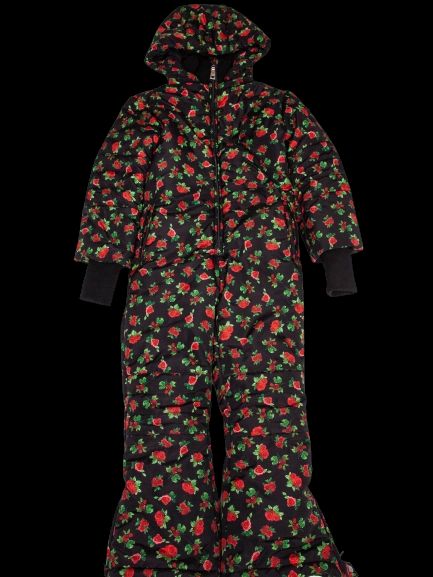Monnalisa Black Floral Snowsuit for Kids Size 7 Excellent Condition