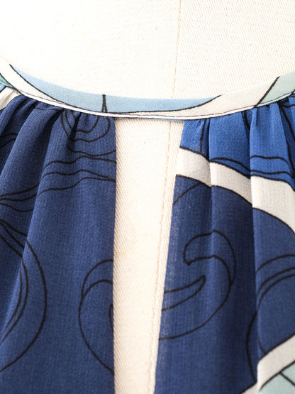 Excellent Marella Long-Sleeved Dress Blue Green Abstract Size L