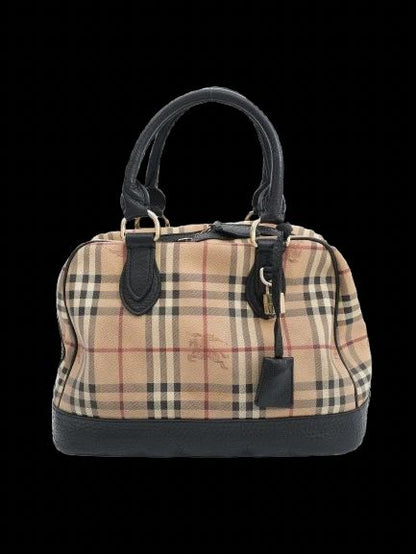Excellent Burberry Plaid Handbag Black Leather Accents Women
