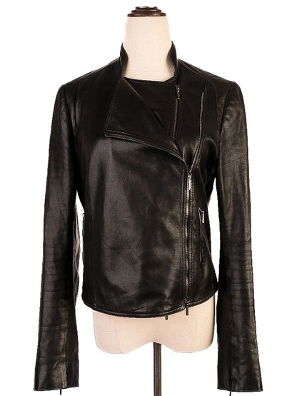 Excellent Plein Sud Black Leather Jacket Size S with Zipper Pockets
