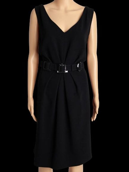 Good Moschino Black Sleeveless Dress XL V-Neckline with Belt