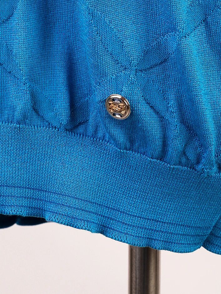 excellent castello d'oro women's blue silk polo shirt