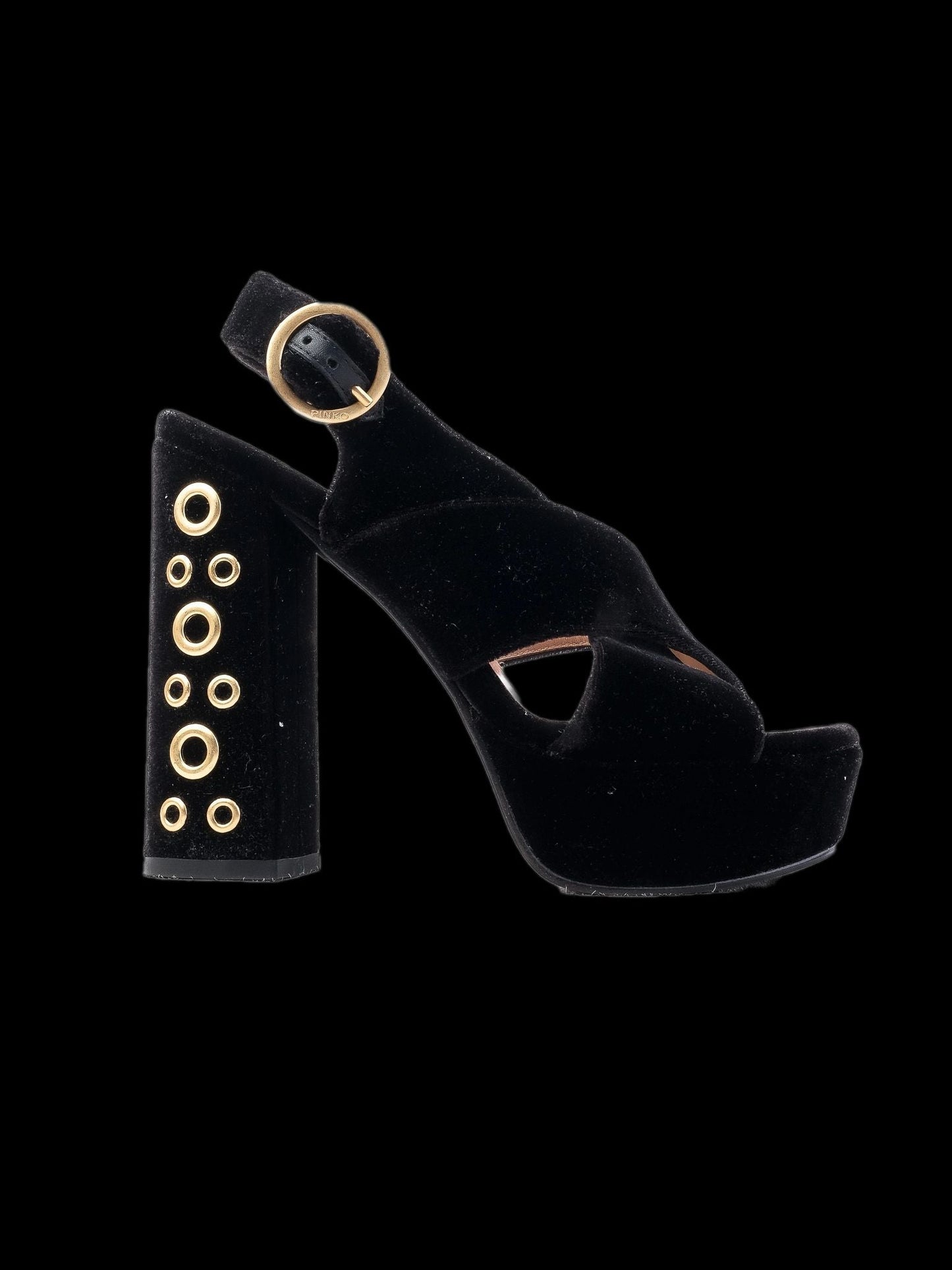 excellent pinko black leather high-heeled sandals size 37