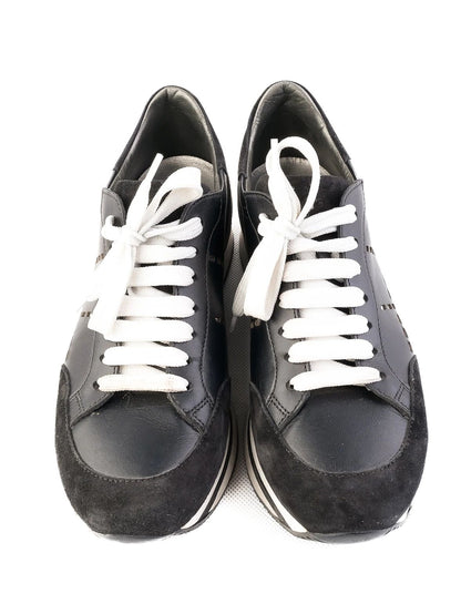 Excellent Hogan Black Leather Sneakers Size 38 with Silver Accents