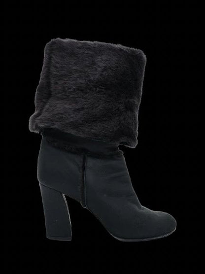Good Casadei Black Leather Ankle Boots with Fur Cuff, Size 36.5