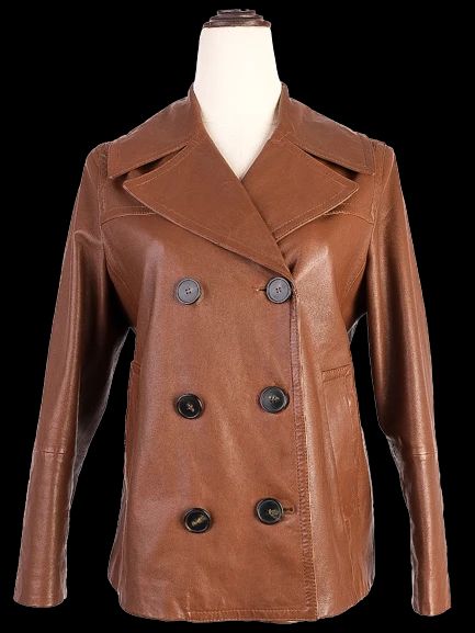 NEW Max Mara Orange Double-Breasted Leather Jacket Size XS