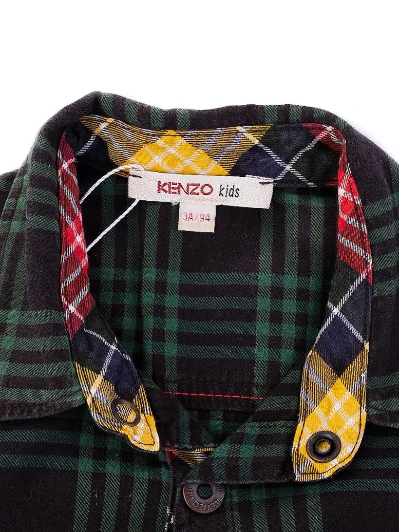 excellent kenzo kids green cotton plaid shirt size 3 with embroidery