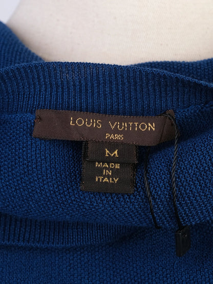 Excellent Louis Vuitton Blue Cotton Women's Sweater with Stripe Trim
