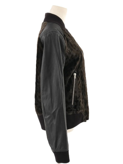 Excellent The Kooples Black Leopard Print Bomber Jacket Size M