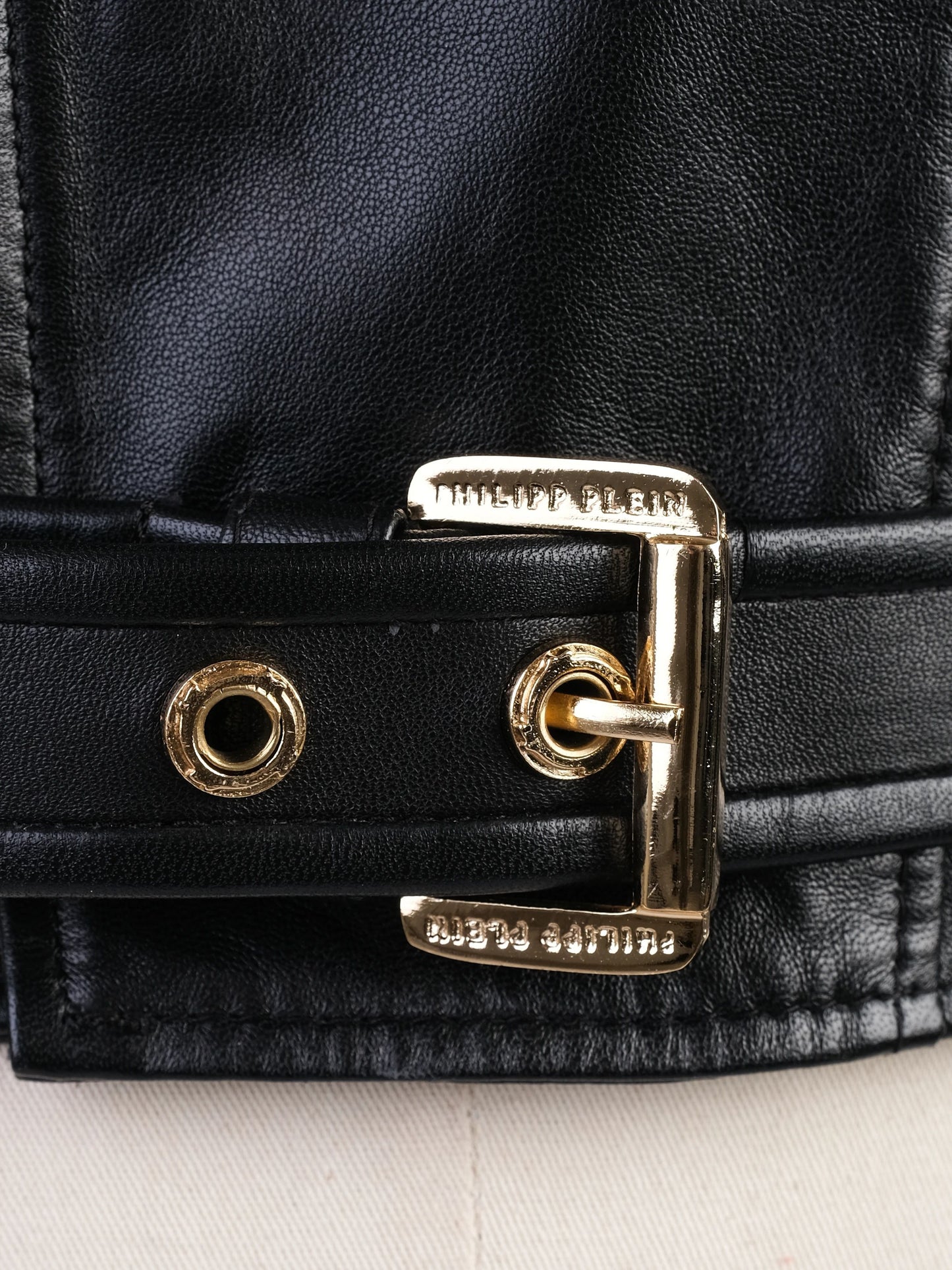 new phillipp plein black leather vest m with gold chain accents