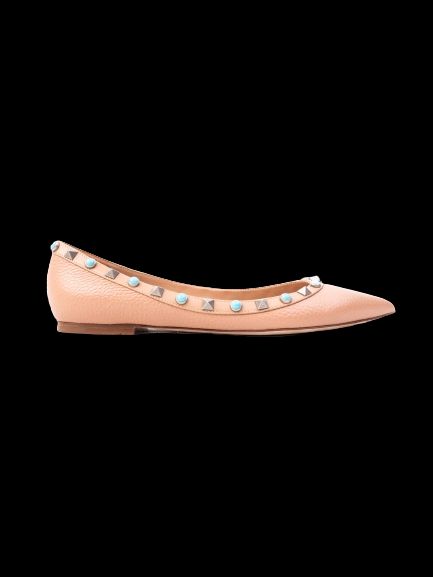 perfect valentino pink leather pointed-toe flats with studs