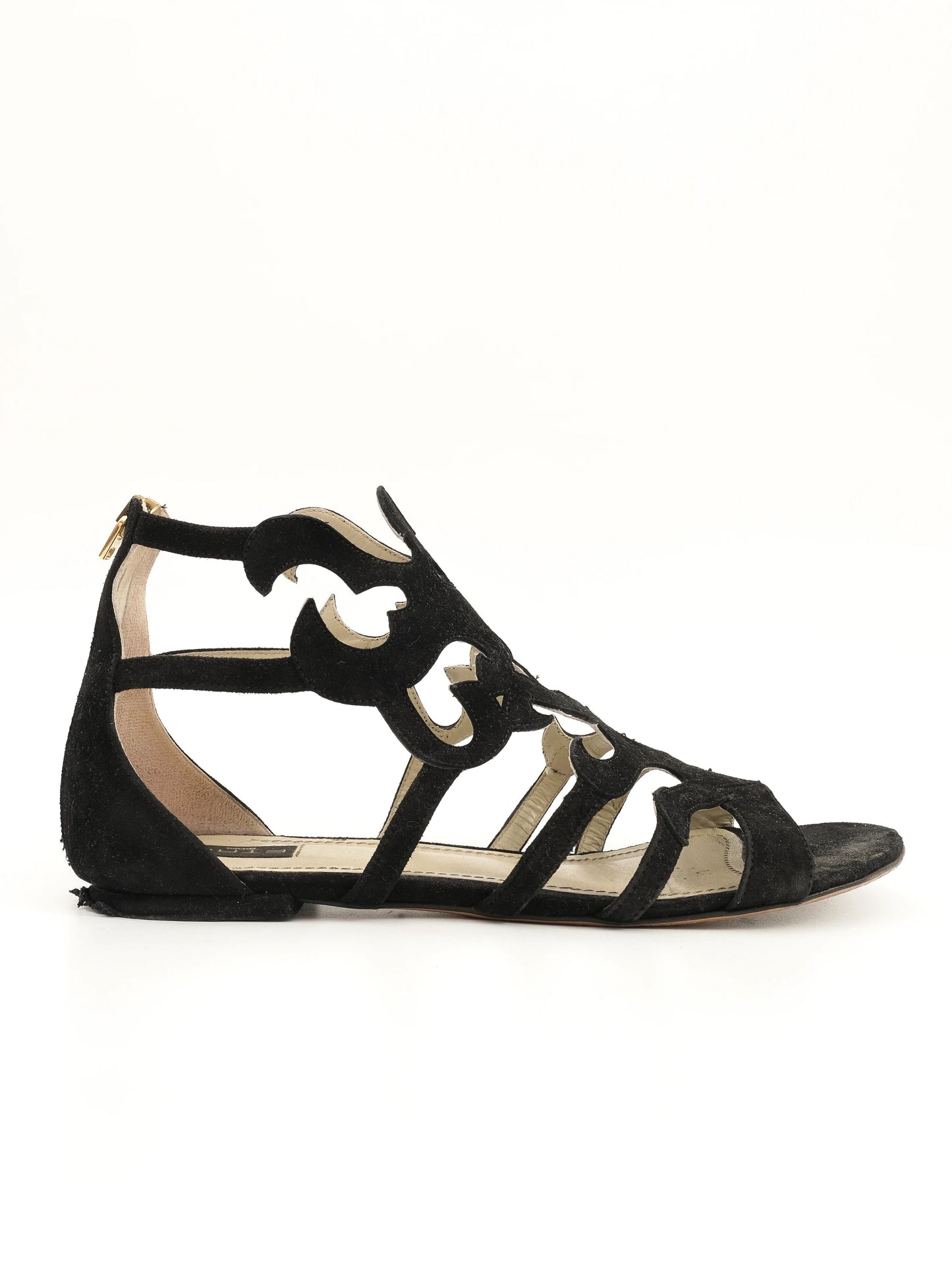 excellent etro black leather sandals with cut-out design size 38