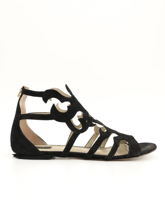 Excellent Etro Black Leather Sandals with Cut-Out Design Size 38