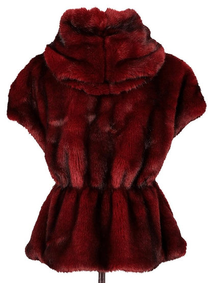 Excellent Monnalisa Burgundy Faux Fur Vest with Hood Size S