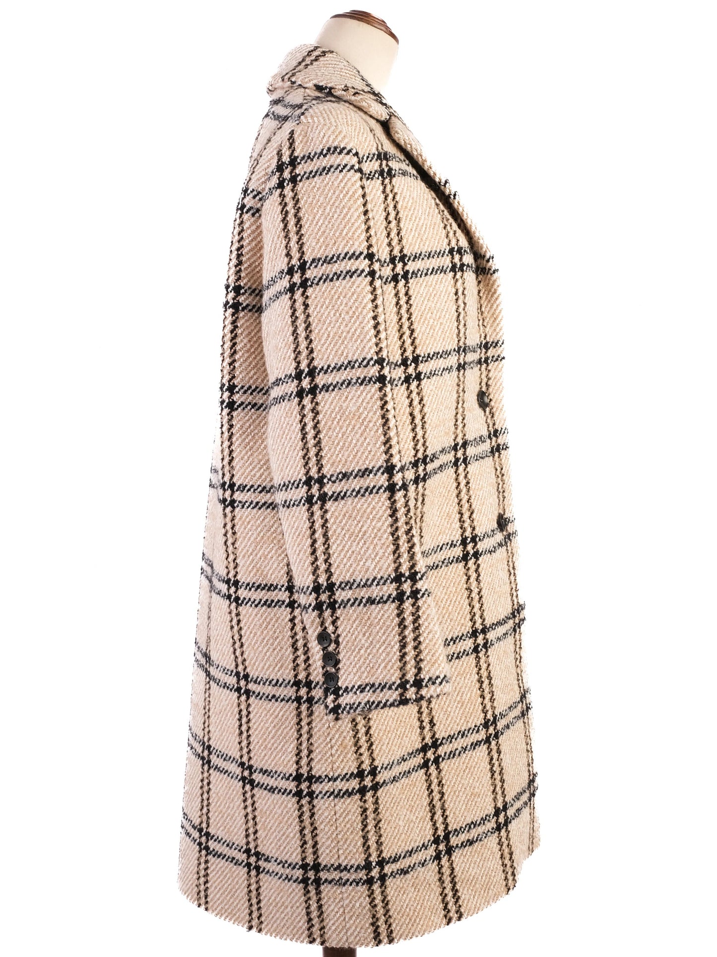 perfect maje wool plaid coat beige black check size 40