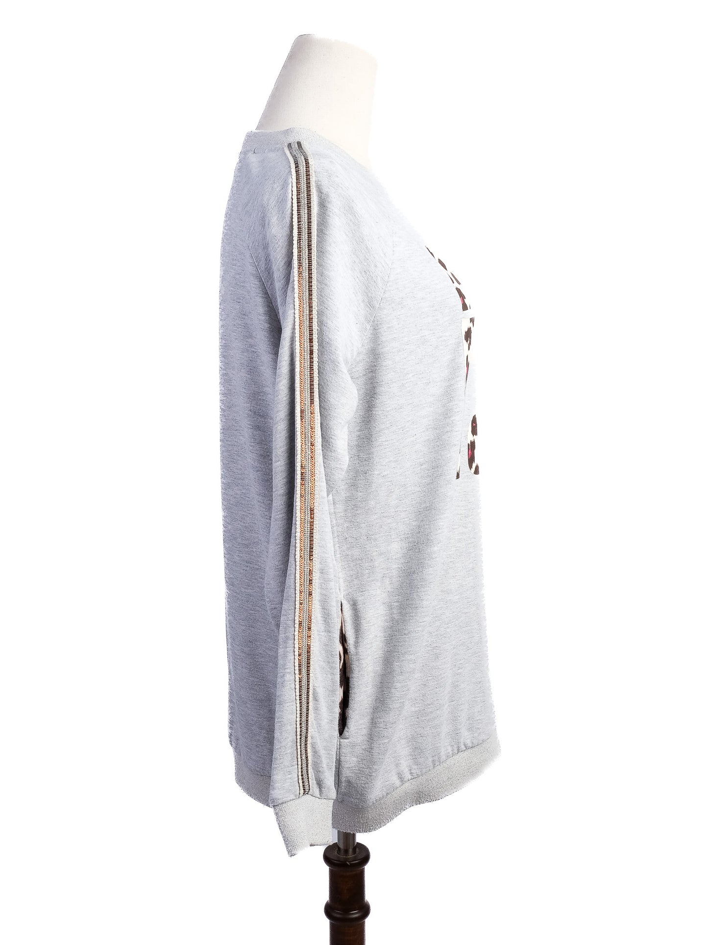 excellent liu jo gray sweatshirt leopard print pants set xs