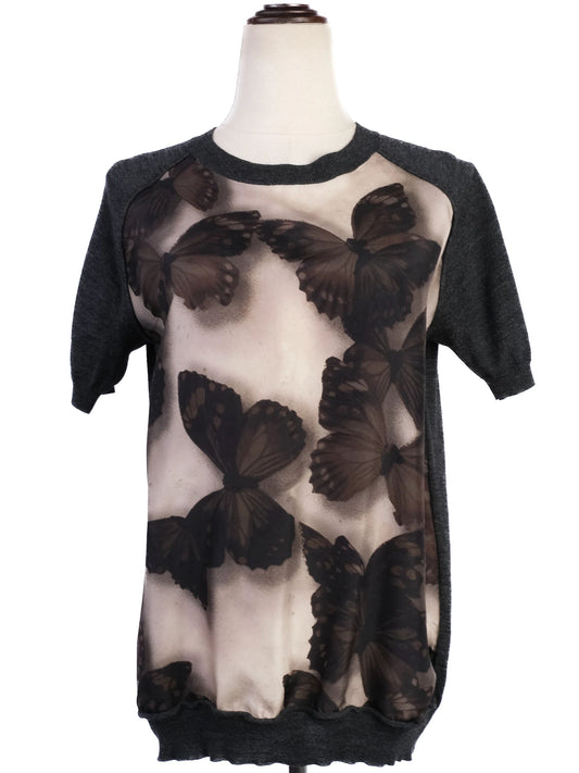 Excellent Lanvin Black Wool T-Shirt with Butterfly Design Size L