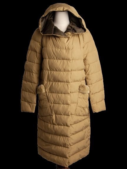 good pregio white polyester long puffer coat with hood xxs
