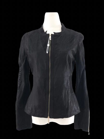 excellent ferre black wool jacket size xs with zipper details