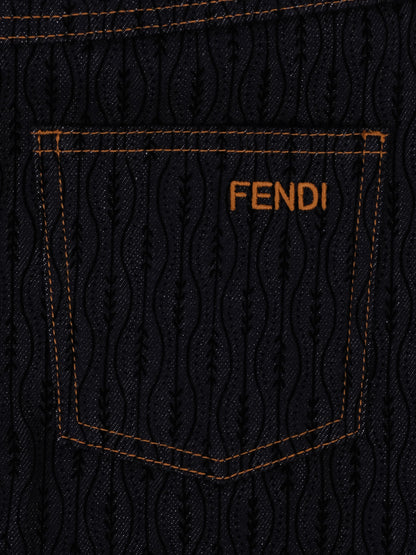 Excellent Fendi Blue Cotton Women's Skirt Size S with Logo