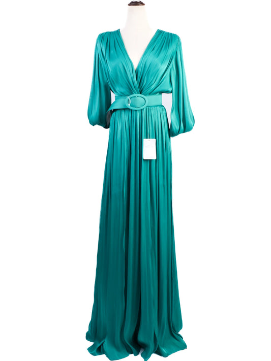 NEW Costarellos Teal Long Gown V-Neck Belted Size N/A