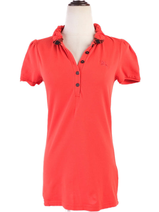 Excellent Burberry Red Short Sleeve Collared Shirt Size XS